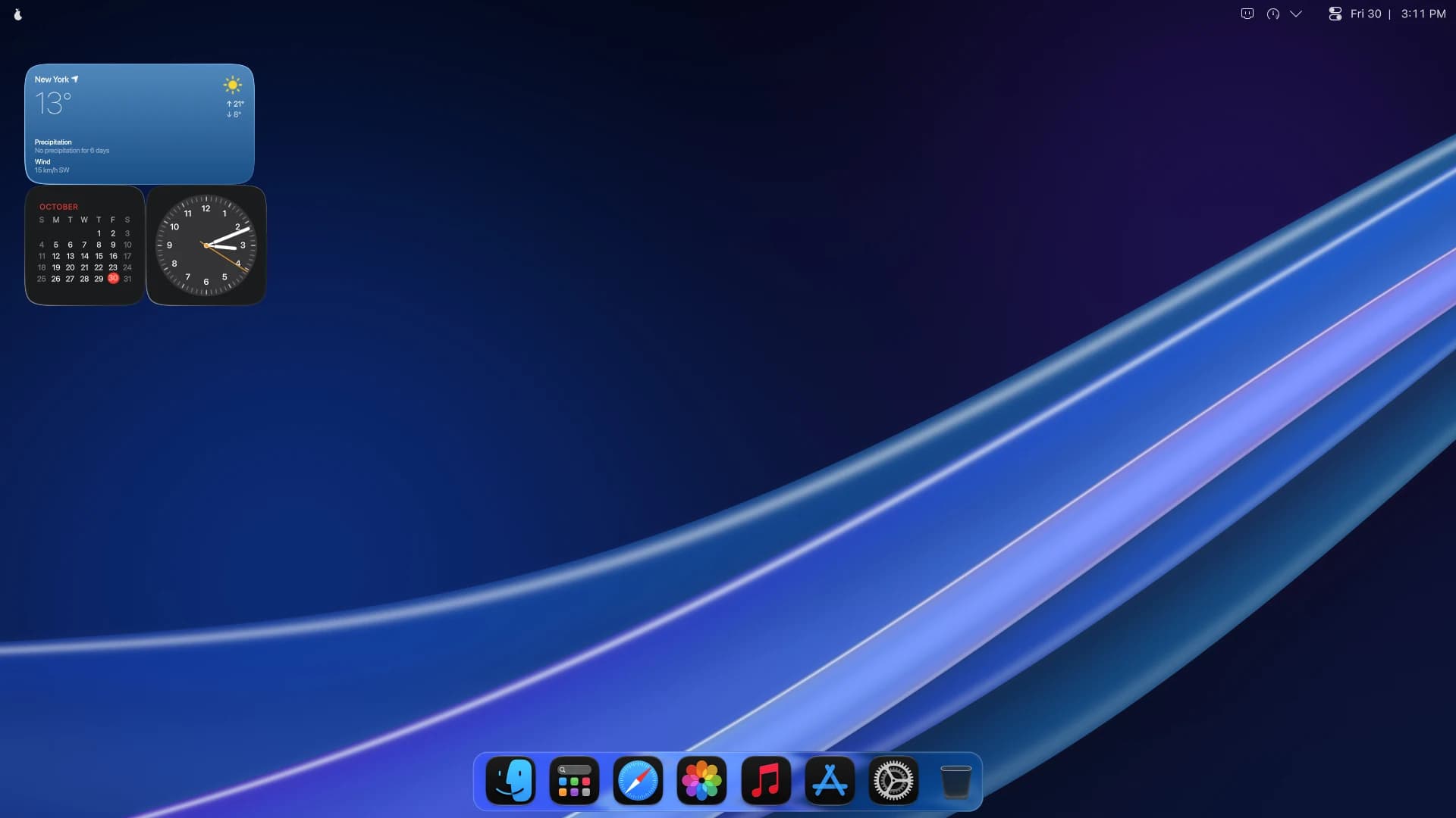 The desktop, in Dark. The same desktop after dark, with dark icons to match.