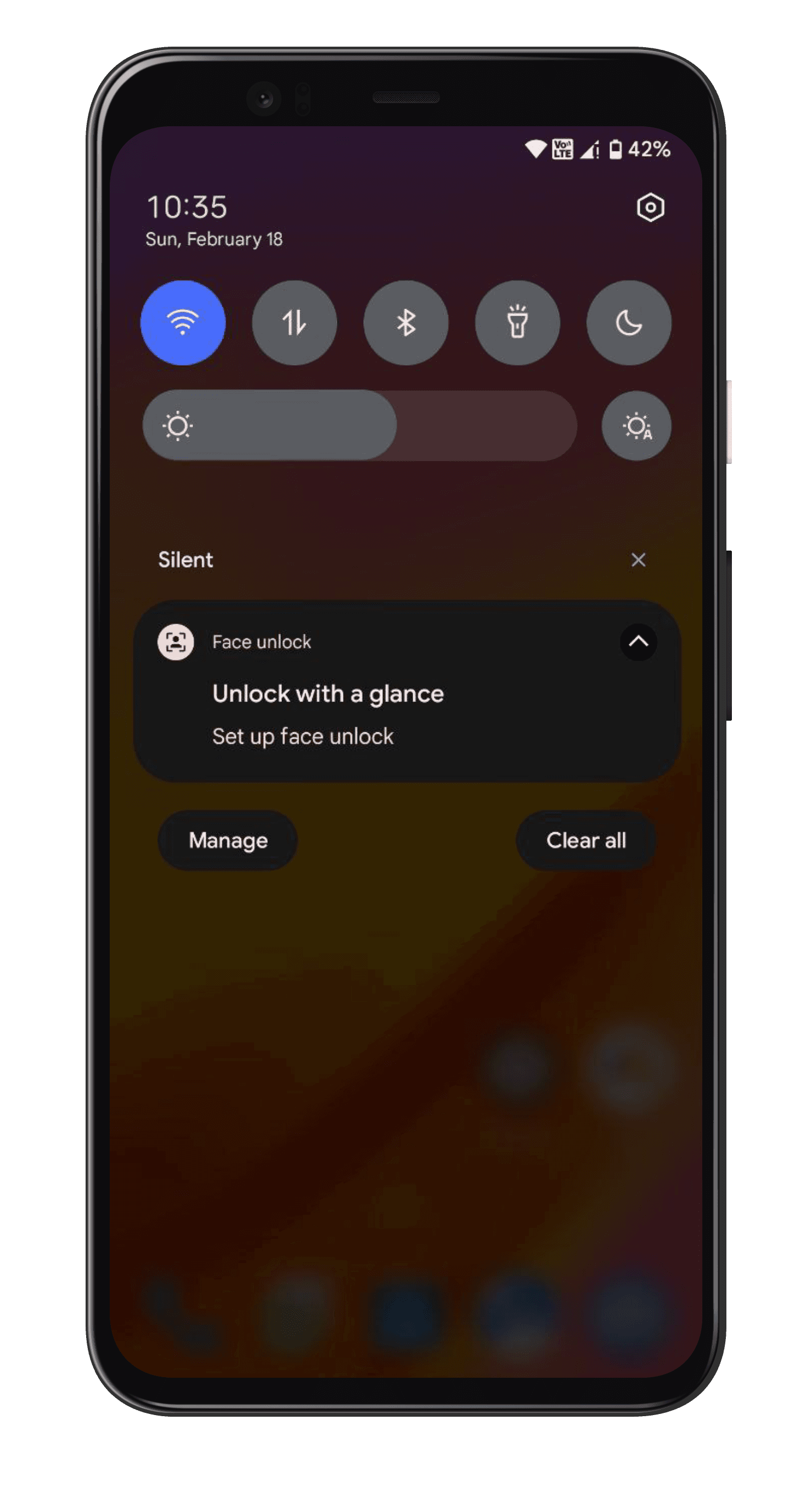 Notifications. A grouped notification expanded in place, with the silent section kept separate.