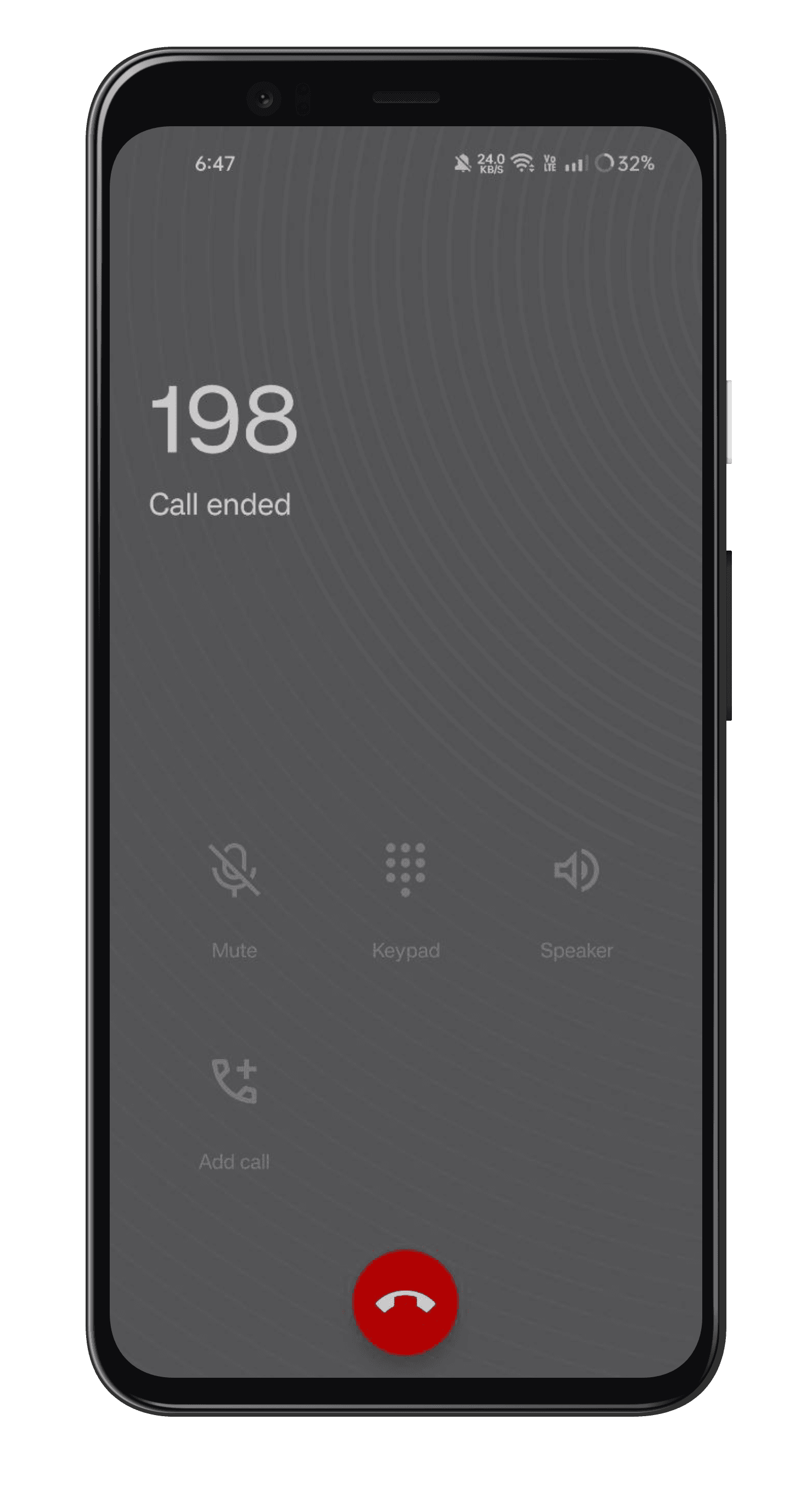 On a call. The in-call screen, reduced to the controls you actually use.